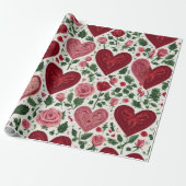 Romantic Hearts Meets Botanical Elegance Rustic  Cadeaupapier (Uitgerold)
