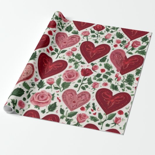 Romantic Hearts Meets Botanical Elegance Rustic Cadeaupapier (Uitgerold)