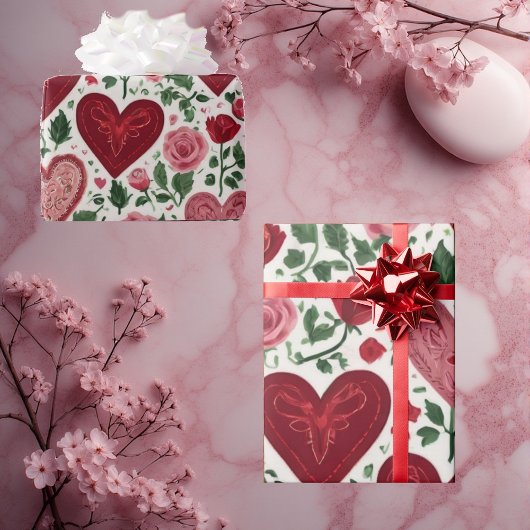 Romantic Hearts Meets Botanical Elegance Rustic  Cadeaupapier