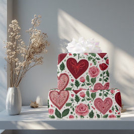 Romantic Hearts Meets Botanical Elegance Rustic  Cadeaupapier