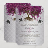 Romantic Hearts Plum Heart Leaf Tree Wedding Kaart (Voorkant / Achterkant)