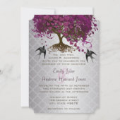 Romantic Hearts Plum Heart Leaf Tree Wedding Kaart (Voorkant)