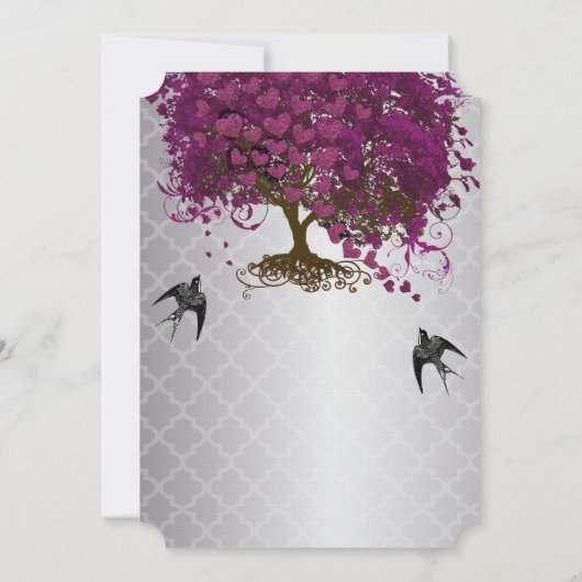 Romantic Hearts Plum Heart Leaf Tree Wedding Kaart (Achterkant)