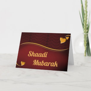 Romantic Hearts Red en Gold Shaadi Mubarak Kaart