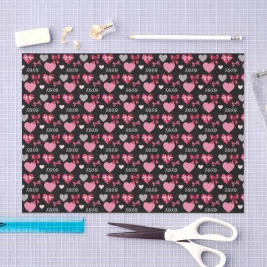 Romantic Hearts, Ribbons and XOXO Patterned Tissuepapier (Craft)