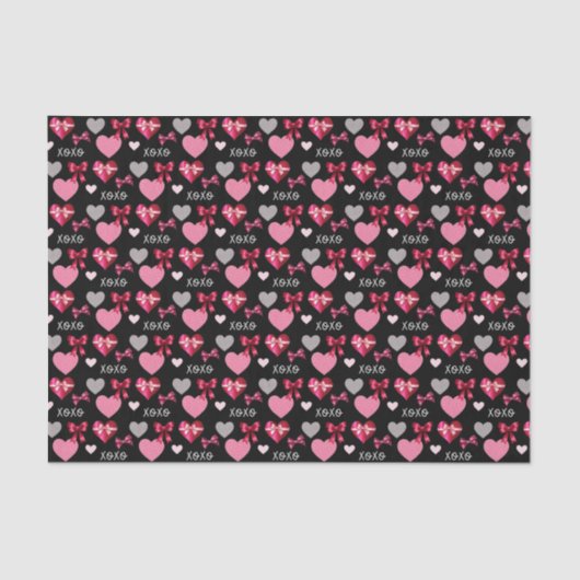 Romantic Hearts, Ribbons and XOXO Patterned Tissuepapier (Voorkant)