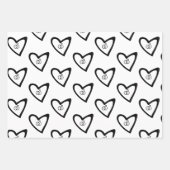 Romantic Hearts Rings Black Pattern Weddenschap Inpakpapier Vel (Voorkant 2)