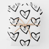 Romantic Hearts Rings Black Pattern Weddenschap Inpakpapier Vel (In situ)