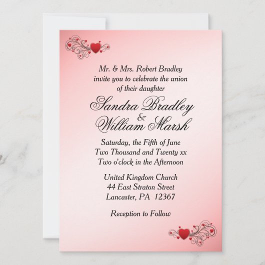 Romantic Hearts Wedding Invitation Kaart (Voorkant)