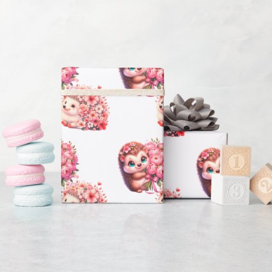 Romantic Hedgehog Valentine's Day Wrapping Paper, Cadeaupapier (Baby Shower)