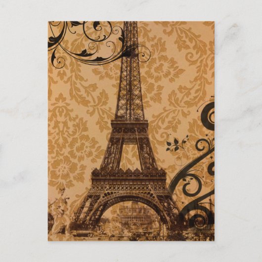 Romantic Herfst Autumn damask Paris Eiffel Tower Briefkaart (Voorkant)
