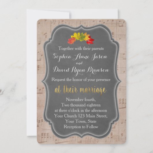 Romantic Herfst Music Sheet Weddenschap Kaart (Voorkant)