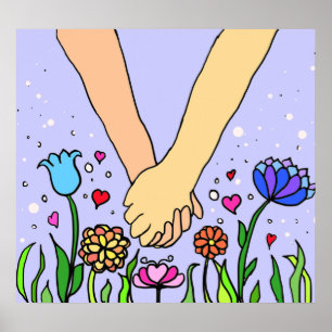 Romantic Holding Hands - afspraakje / verjaardagsc Poster