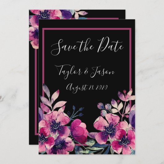 Romantic Hot Pink Floral Script Weddenschap Save The Date (Voorkant / Achterkant)