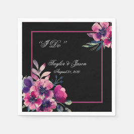Romantic Hot Pink Floral Script Weddenschap Servet