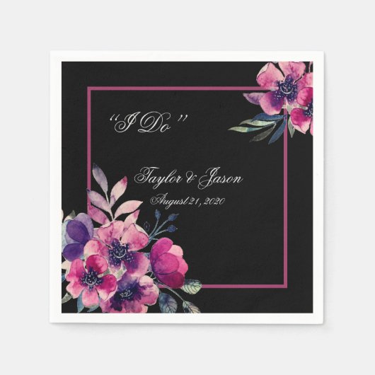 Romantic Hot Pink Floral Script Weddenschap Servet (Voorkant)