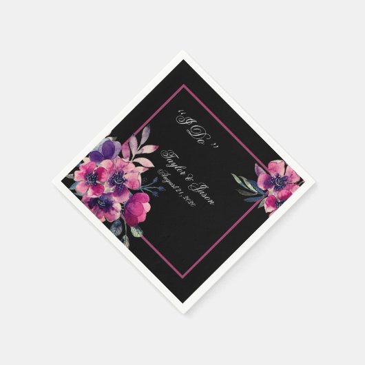 Romantic Hot Pink Floral Script Weddenschap Servet (Hoek)