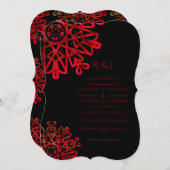 Romantic Hot Red Ornamental Pattern Weddenschap Kaart (Voorkant / Achterkant)