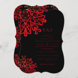 Romantic Hot Red Ornamental Pattern Weddenschap Kaart