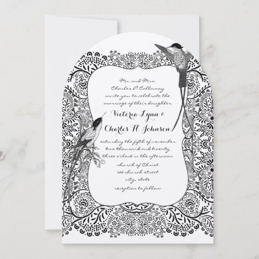 Romantic Hummingbird Black en White Pattern Kaart (Voorkant)