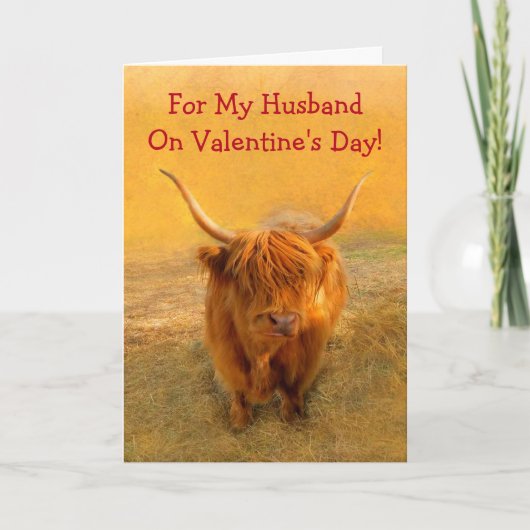 Romantic Husband Highland Steer Valentijns Holida Feestdagen Kaart (Voorkant)