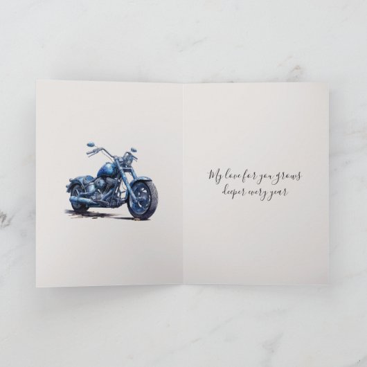 Romantic I Love You Anniversary Blue Motorcycle Kaart (Binnen)