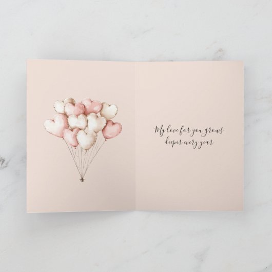 Romantic I Love You Anniversary Pink Hearts Kaart (Binnen)