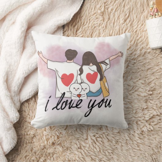 Romantic “I Love You” Couple Throw Pillow Kussen (Deken)