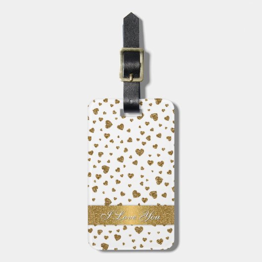Romantic "I Love You" gouden faux glitter harten Bagagelabel (Voorkant verticaal)