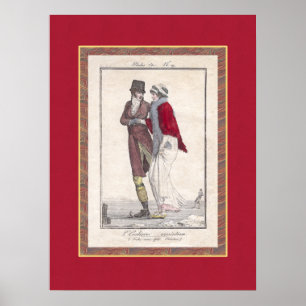 Romantic Ice Skating Antiek Engraving Poster