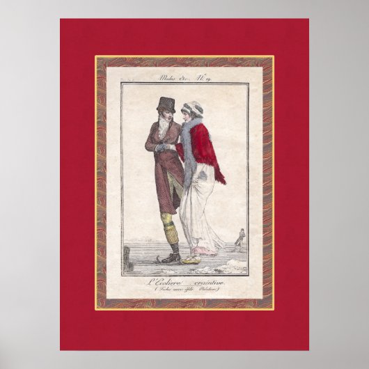 Romantic  Ice Skating Antiek Engraving Poster (Voorkant)