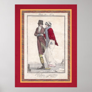 Romantic Ice Skating Antiek Engraving Poster