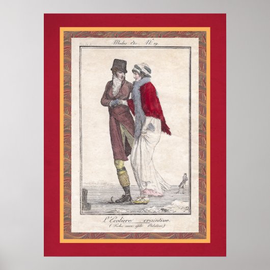 Romantic  Ice Skating Antiek Engraving Poster (Voorkant)