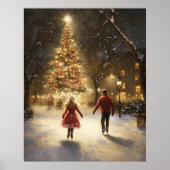 Romantic Ice Skating Couple Christmas Wall Art Poster (Voorkant)