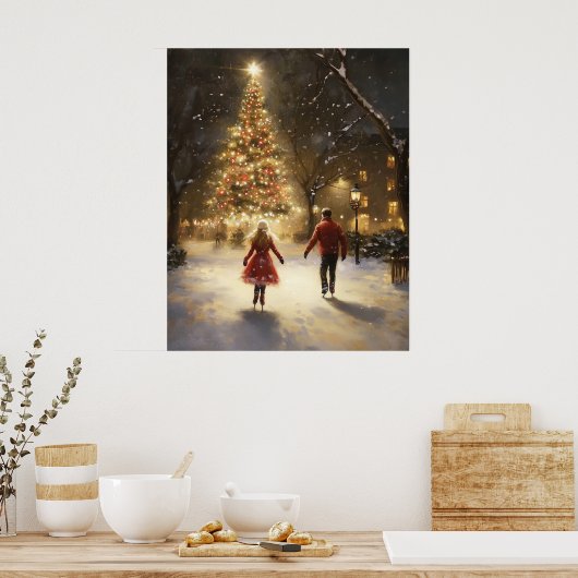 Romantic Ice Skating Couple Christmas Wall Art Poster (Keuken)