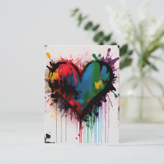 Romantic Ik hou van je hart Modern Graffiti Briefk Briefkaart (Staand voorkant)