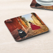 Romantic Italian Village Tuxedo Cat Coaster Bier Onderzetter (Linkerzijde)