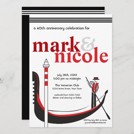 Romantic Italy Gondola Invitation Kaart (Voorkant / Achterkant)