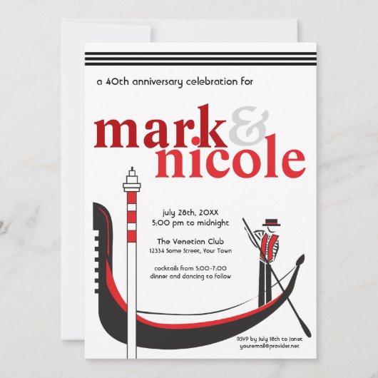 Romantic Italy Gondola Invitation Kaart (Voorkant)