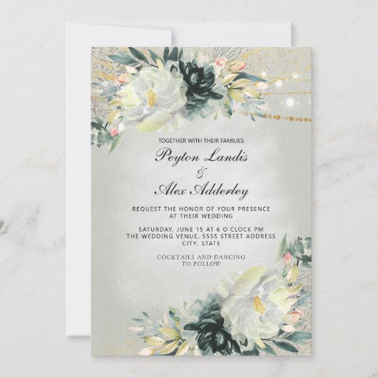 Romantic Ivory Blauwgroen Waterverf Floral Sage Gr Kaart (Voorkant)