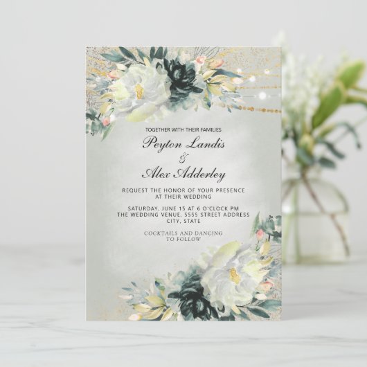 Romantic Ivory Blauwgroen Waterverf Floral Sage Gr Kaart (Staand voorkant)