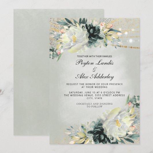 Romantic Ivory Blauwgroen Waterverf Floral Sage Gr Kaart (Voorkant / Achterkant)