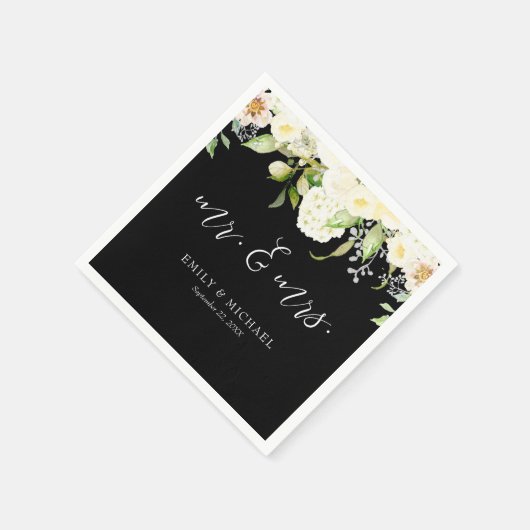 Romantic Ivory Cream Floral Black Wedding Servet (Hoek)