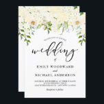 Romantic Ivory Cream Floral Waterverf Wedding Kaart<br><div class="desc">Deze mooie trouwuitnodiging bevat een romantische florale waterval van ivoorcrème waterverf hydrangeas, rozen en pinda's boven het woord "bruiloft" in elegant handschrift. Pas de rest van de tekst met de namen van de bruid en de groom, datum, tijd, en plaats aan. Ideaal voor een lente- of zomerhuwelijk. Bekijk ons Romantische...</div>