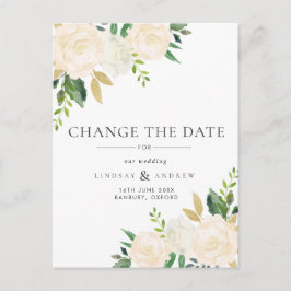 Romantic Ivory Rozen Wedding verander de datum Aankondigingskaart
