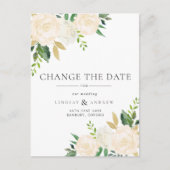 Romantic Ivory Rozen Wedding verander de datum Aankondigingskaart (Voorkant)