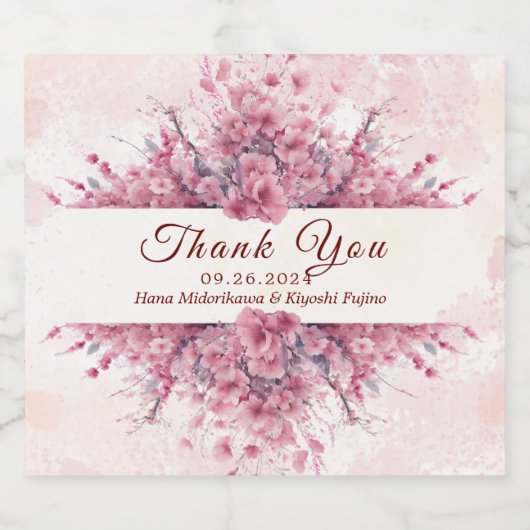 Romantic Japan Pink Cherry Blossom Sparkling Wijnetiket (Enkel label)