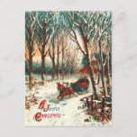 Romantic Joy Ride in A Sleigh bij Kerstmis Feestdagenkaart<br><div class="desc">Vintage kerstfeestdag illustratie van een paardenslee met een stel erin.  Het is een mooie winternacht,  met de lange,  sneeuwbedekte bomen en route in de bossen.</div>