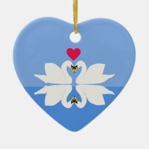 Romantic Jubileum Swan Heart Ceramic Ornament