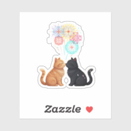 Romantic Kiss Cats Cute Feline Couple New Year Sticker